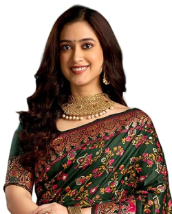 Lavana Women's Silk Kashmiri Minakari Jacquard Saree With Unstitched Blouse Piece