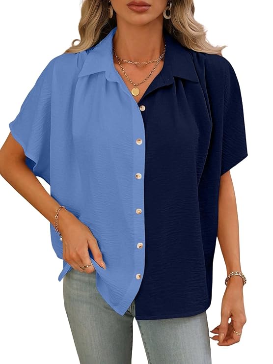 GRECIILOOKS Shirts for Women – Korean Style Short Sleeve Oversized Button Down | Plus Size Workwear Top for Office & Casual Wear (Available in Plus Size)