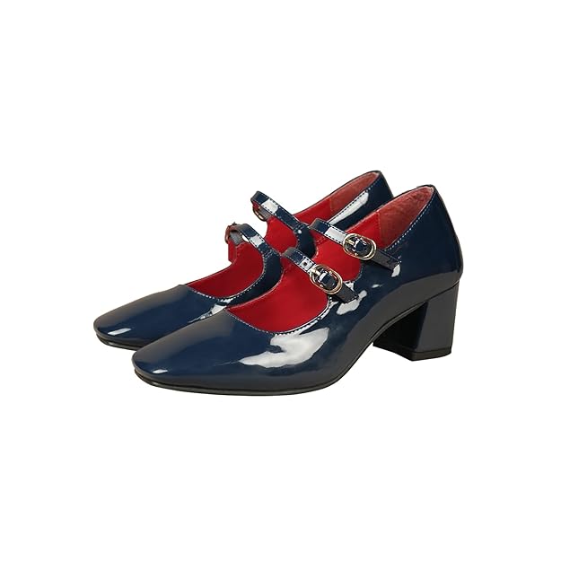 Theater Women Mary Jane Heels | Double Strap Square Toe Block Sandals | Stylish & Comfortable for Office & Casual Wear