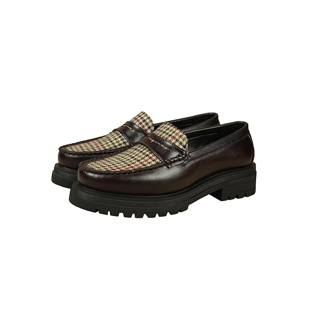 Theater Women Dr. Storm Chunky Platform Loafers | Tweed & Leather Finish | Cushioned Insole for Workwear & Urban Styling