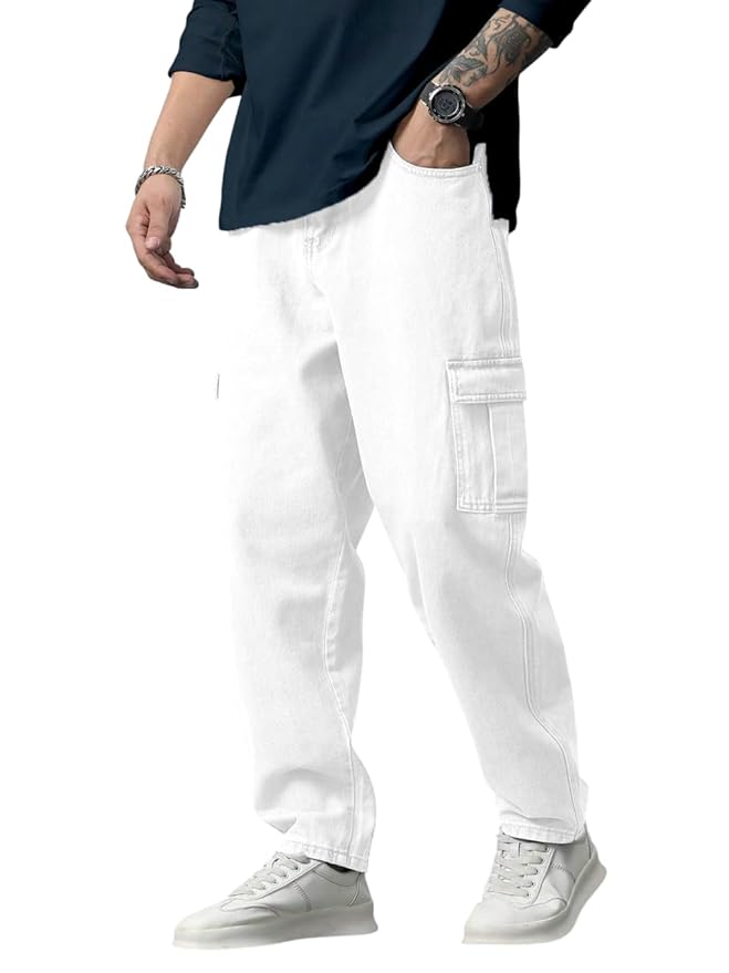 TAGAS Men Loose Fit Men's Flip Pocket Jeans || Mens Stylish Cotton Loose Fit Denim Cargo || Multi-Pocket Styling Pant||