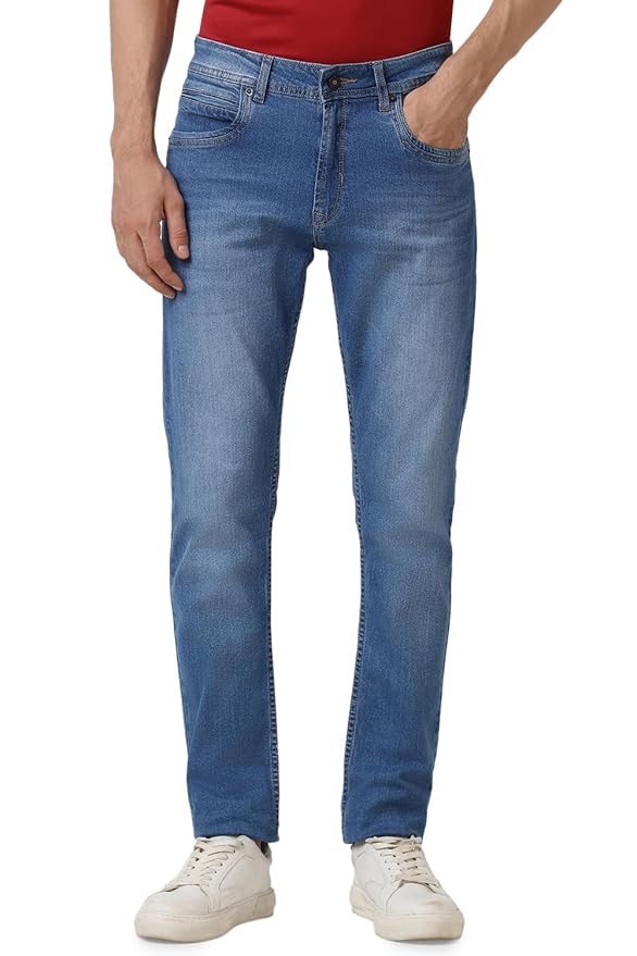 Peter England Men's Tapered Fit Mid Rise Classic Tape Stretchable Twill Jeans