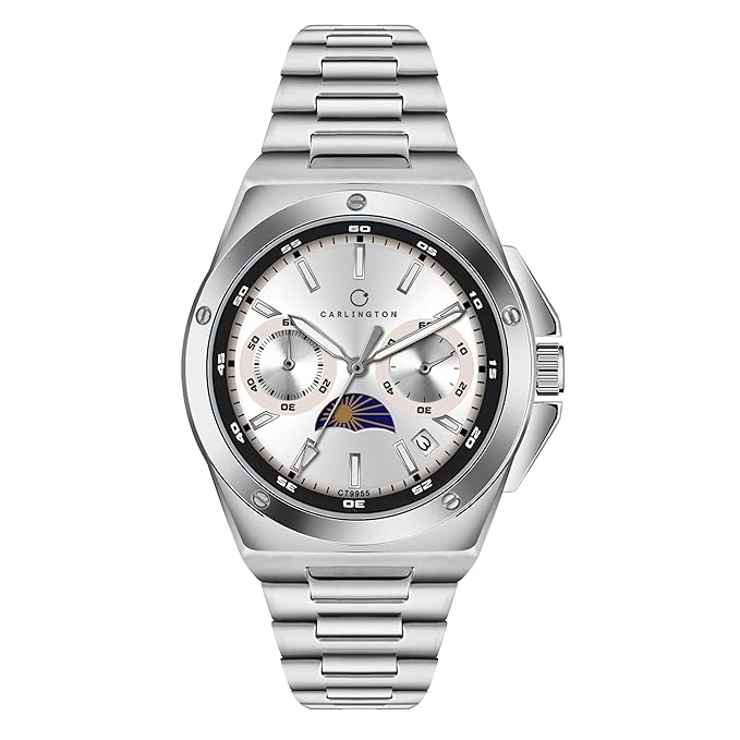 Carlington Legacy Series Analog Wrist Watches with Chronograph & Elegant Moon Phase Dial for Men - CT 9955