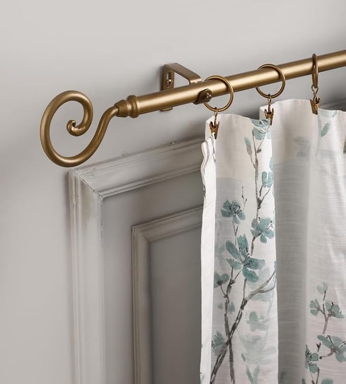 The Decor Mart 28"-48" Adjustable Curtain Rod for Door & Windows with Brackets Set Curtains Hanging Extendable Iron Metal Pipe Holder with Spiral Metal Finial