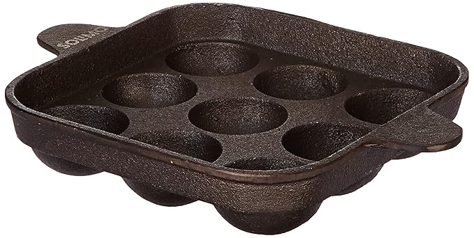 Amazon Brand - Solimo Cast Iron Pre-Seasoned Paniyarkal | Retains Heat | 9 Holes | Black