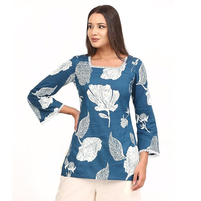 Red, Pink, Blue with White Square Neck Short Kurti Top for Women | Elegant Long Sleeve Ethnic Wear Perfect for Daily Use, Office Fashion, College Outfits & Casual Styling |