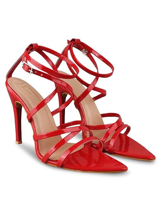 JM LOOKS Fancy Pointed Toe Sandals: Stylish Stiletto Heels with Ankle Strap, Comfortable for Women & Girls