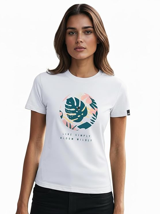 Bewakoof Women's Graphic Printed 100% Cotton T-Shirt - Slim Fit, Round Neck, Half Sleeves