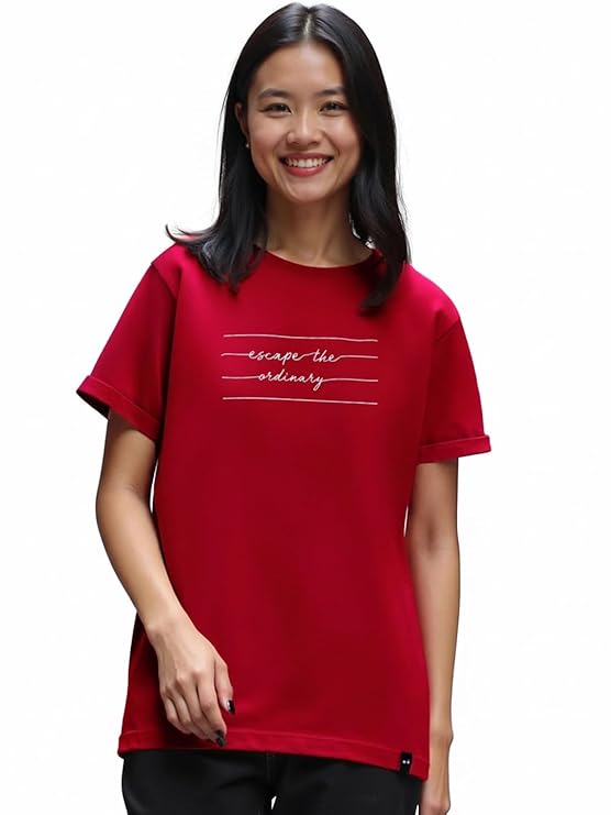Bewakoof Women's Typography 100% Cotton T-Shirt - Boyfriend Fit, Round Neck, Half Sleeves