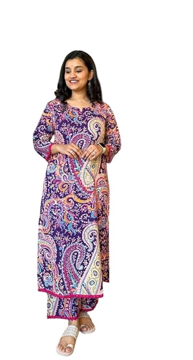 Women's Cotton Printed Straight Kurti with Pant Two Piece Co-ord Set