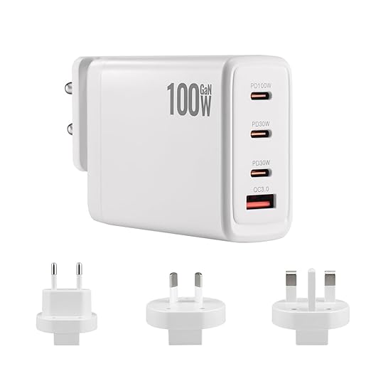UNIGEN 100W USB C Charger Block GaN 4 Port Fast Compact Wall Charger for MacBook, Dell XPS, iPad Pro, Galaxy S24, iPhone 16/15 and More Series-White
