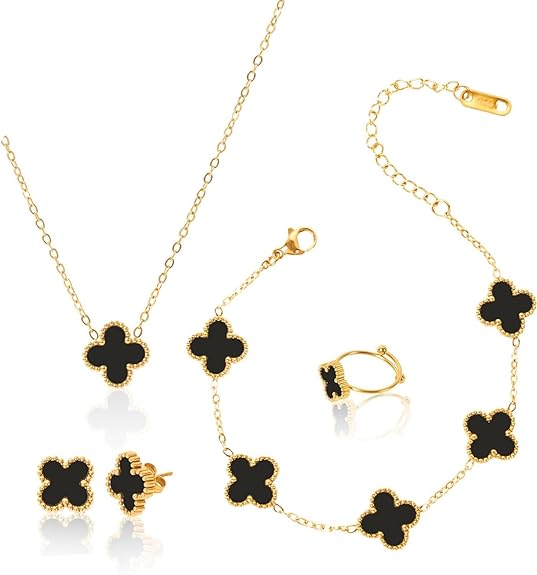 Shining Diva Fashion Anti Tarnish Jewellery Latest Stylish Clover Ring Earrings Bracelet Chain Pendant Combo Gifts Necklace Jewellery Set for Women & Girls