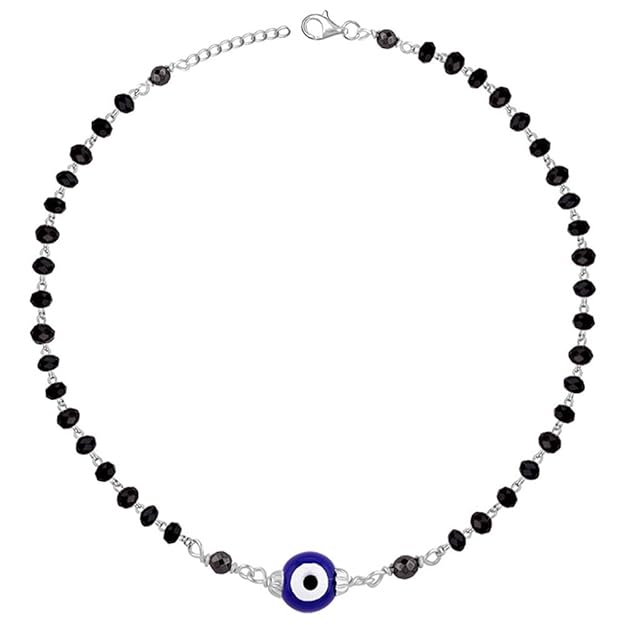 GIVA 925 Silver Evil Eye Beaded Anklet,Single | Gifts for Women and Girls | With Certificate of Authenticity and 925 Stamp | 6 Months Warranty