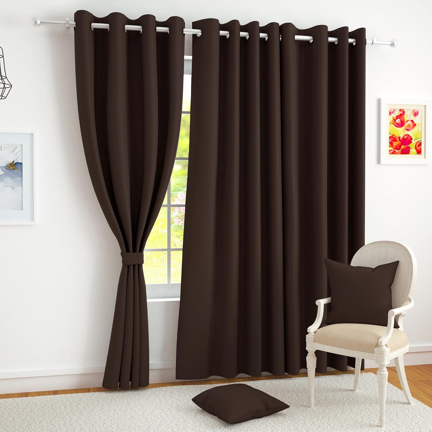 Story@Home 100% True Blackout Door Curtains 7 Feet Long Set of 2 Solid Thermal Insulated Room Darkening Curtain for Living Room | (116 X 215 Cm, Dark Brown)