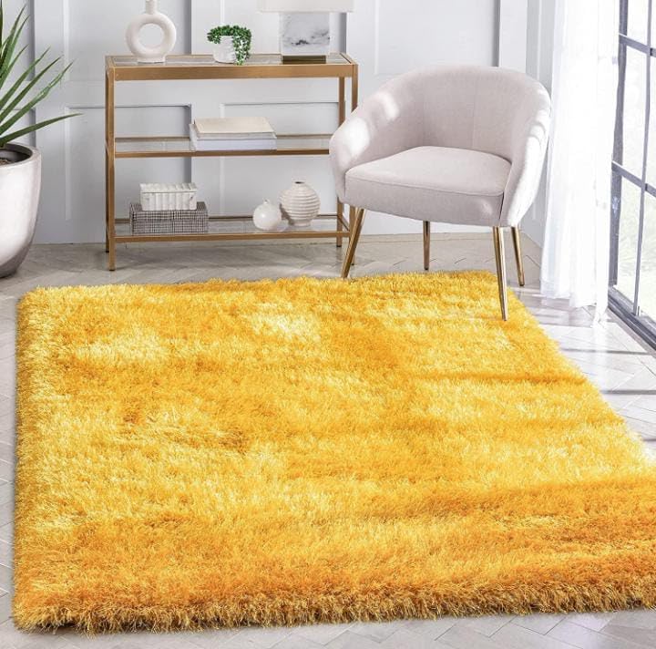 Soft Modern Shag Area Rugs Fluffy Living Room Carpet Comfy Bedroom Home Decorate Floor Kids Playing Mat Yellow,(6X8 FEET)