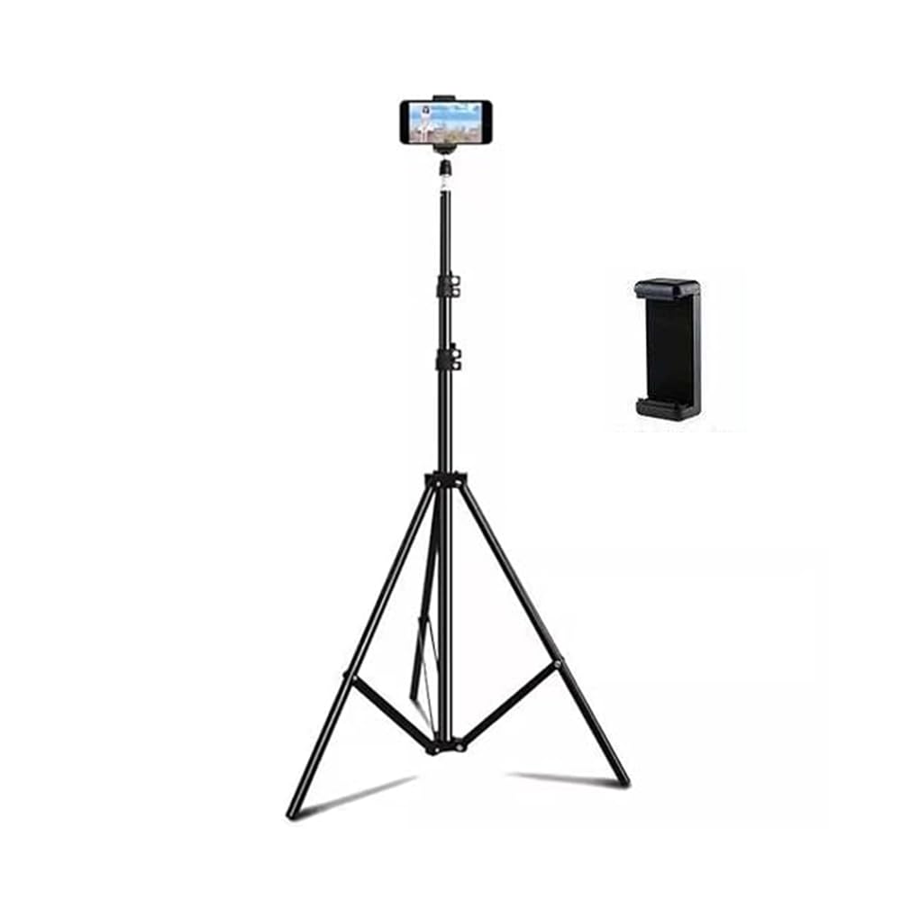 Elfora 7 feet Lightweight Tripod Stand with Mobile Phone Holder | Landscape Mode Only | Portable and Sturdy for Stable Photos & Videos | Compatible for Mobiles, Lights, Reflectors and Cameras(Black)