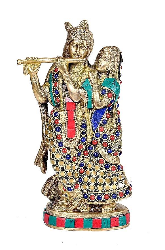 Amazon Brand - Umi Beautiful Brass Sculpture Radha Krishna Statue Murti, Height : 9 inches