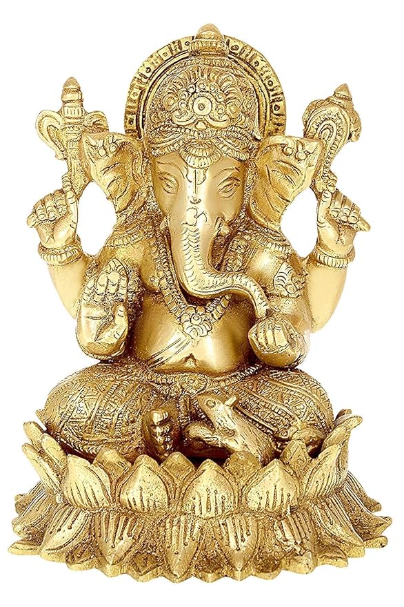 Amazon Brand - Umi Brass Lord Ganesha Sitting On Lotus, Height : 6 Inches
