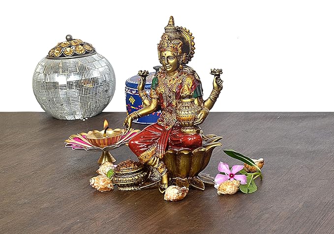Amazon Brand - Umi Large Flute Krishna Figurine Hindu God Brass Statue, Height : 14 Inch (Copper Gold)