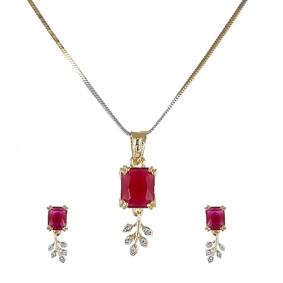 ZENEME Gold-plated and Cubic Zirconia Pendant Necklace Set for Women & Girls
