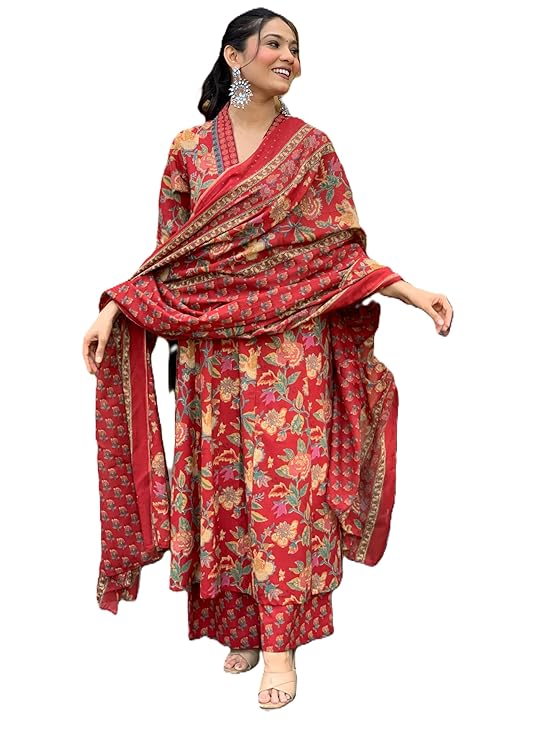 Arayna Women's Pure Cotton Block Printed Kurta Set with Palazzo Pants & Dupatta - Ethnic Wear, Yellow