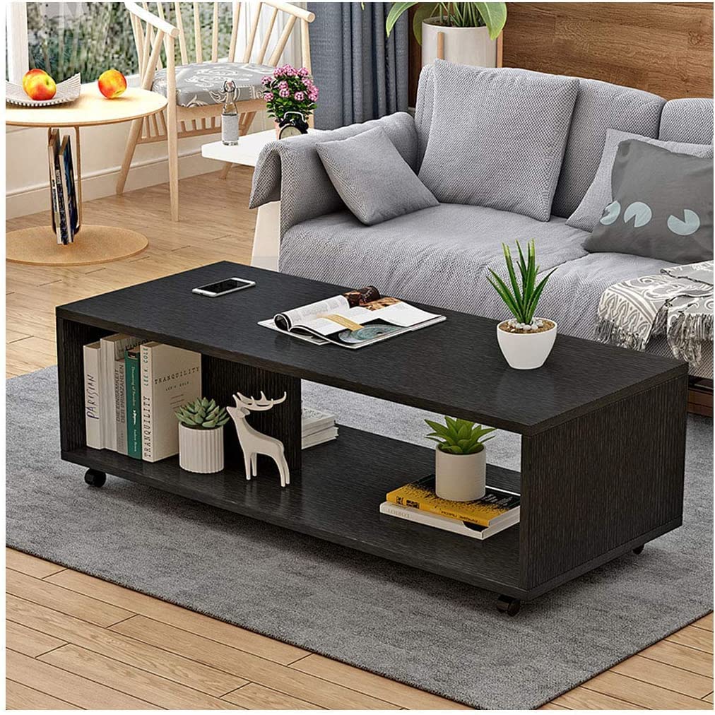 Lukzer Engineered Wood Center Table with Wheels | CT-003/Wenge | Open Rack Storage Organizing Desk Bed Side Display Stand Fashionable Furniture Rolling Coffee Tea Table DIY (80X40X40 Cm)