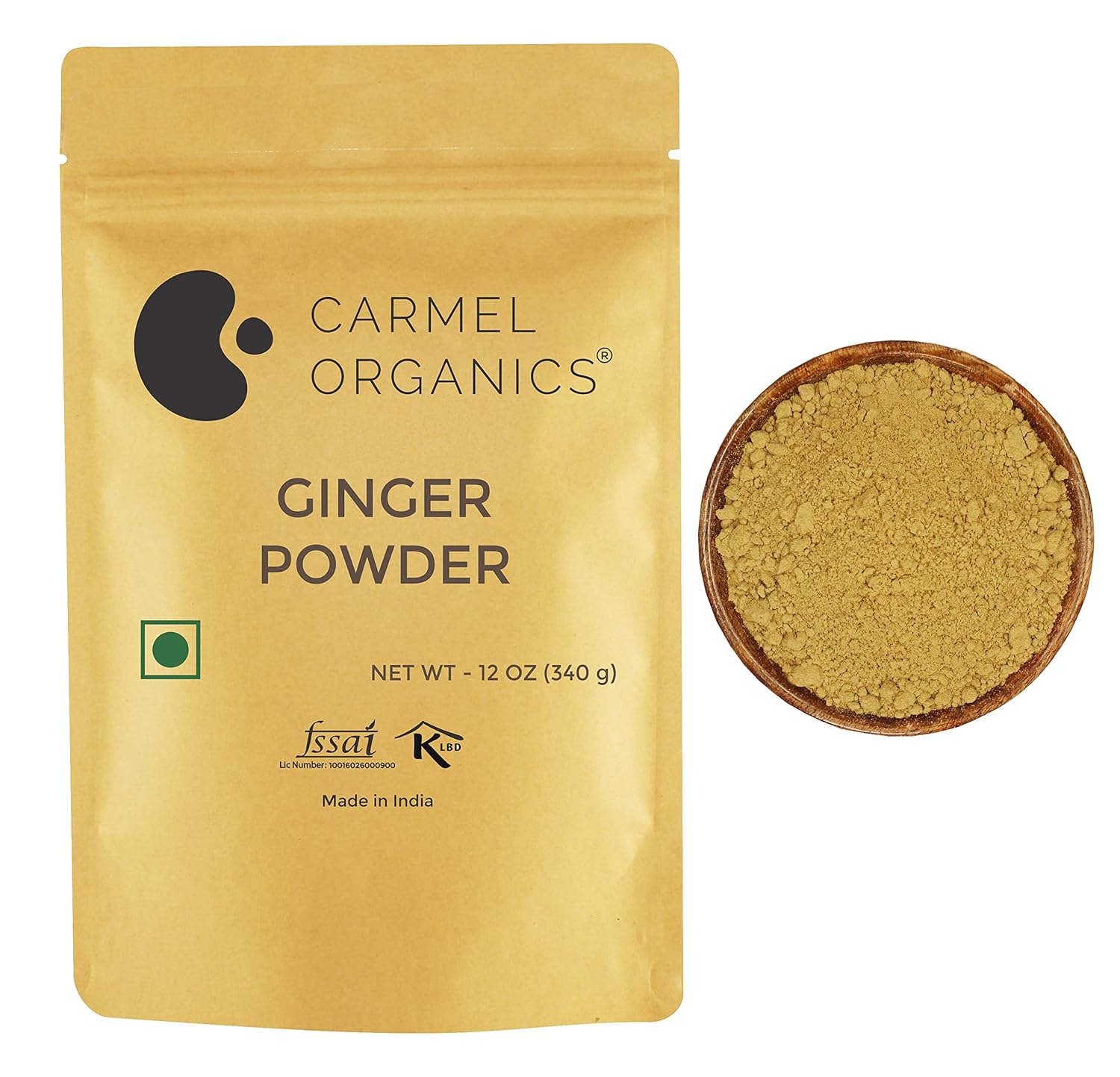 CARMEL ORGANICS Ginger Dried Root Powder (340 Grams)| Zingiber officinale | NON-GMO | No Added Preservatives | Sukku Podi | Dry Sonth/Adrak Powder for Cooking and Health