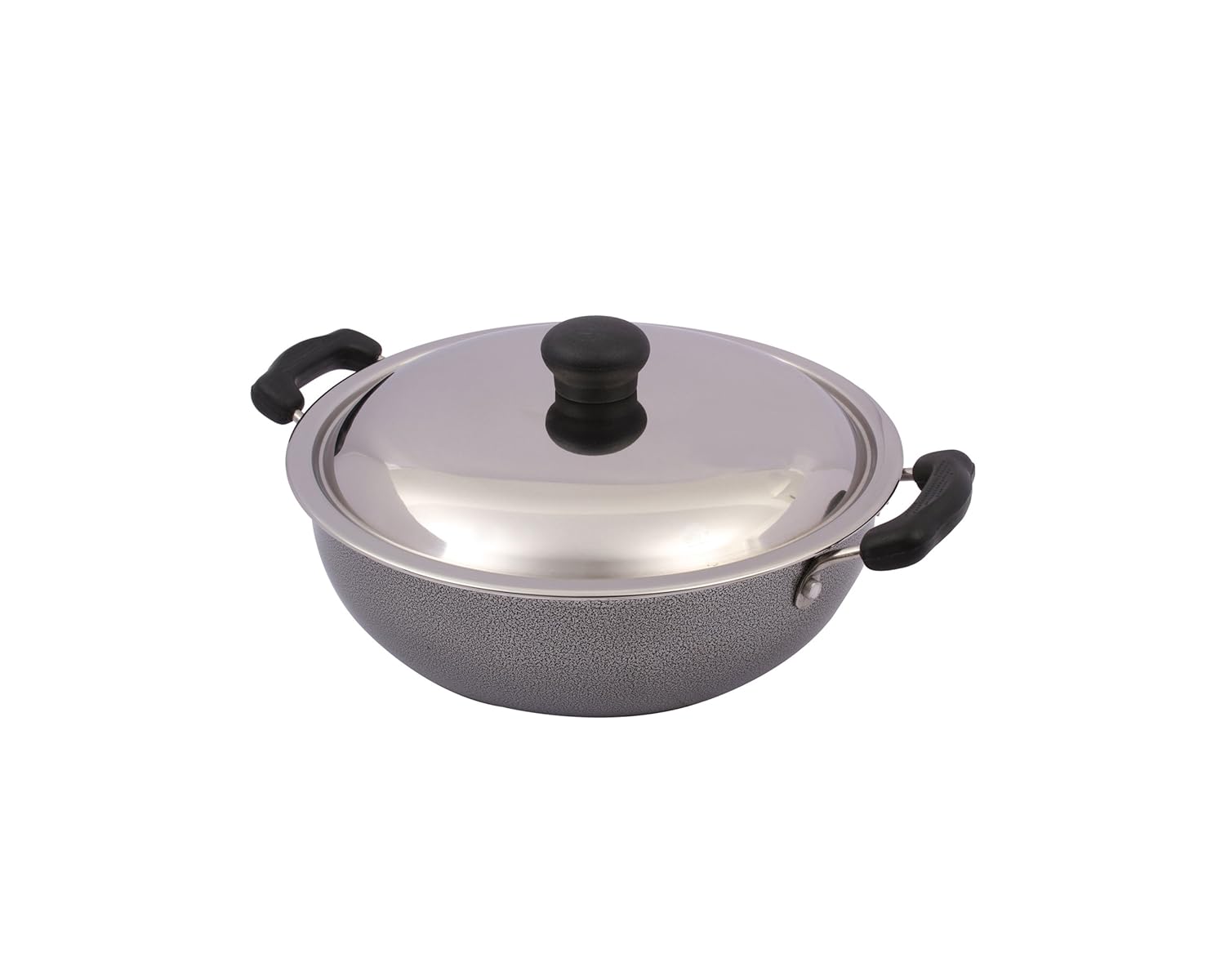 Prestige Aluminium Omega Select Plus Non-Stick Round Base Kadhai with Lid, 25 cm, Black