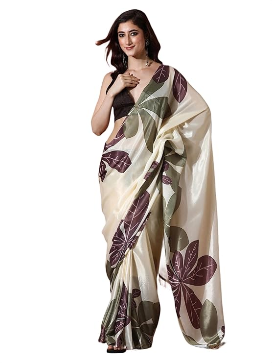 Amazon Brand - Tavasya Women's Chinnon Ready To Wear Printed Saree with Unstitched Blouse Piece and Lace Work-VP5071 to 5078-P