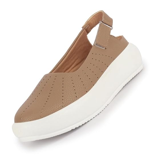 FAUSTO Women Breathable Lazer Cut Design with Backstrap Height Enhancer Hook and Loop Slip on Shoes | Slingback Casual Platform Sandals| Cusioned Insole