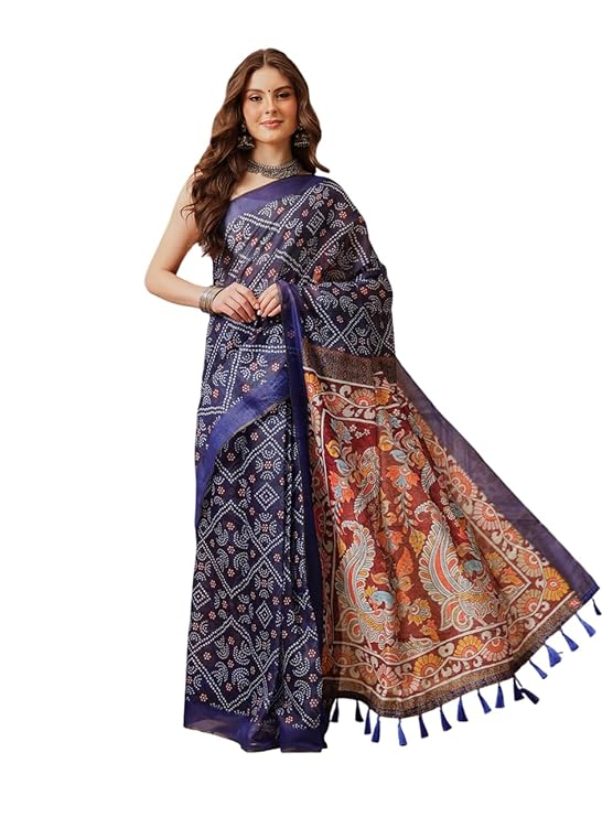Amazon Brand - Anarva Kalamkari Cotton Chanderi Ready to wear Saree