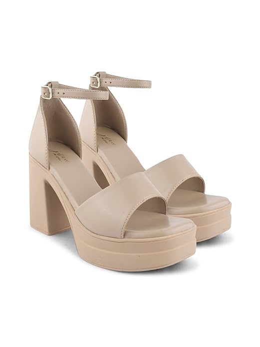 JM LOOKS Women's Block Heel Sandal Platform Sandal Ankle Strap Open Square Toe High Heel Sandal for Wedding Party Evening Prom