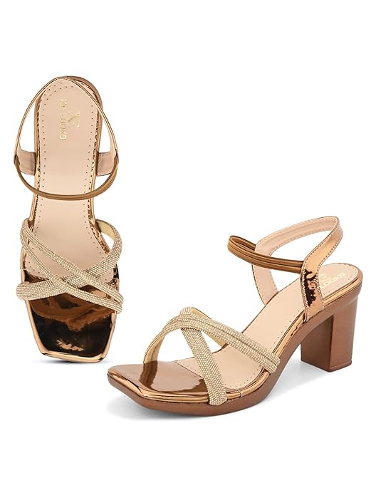 XE Looks Attractive & Comfortable Block Heel Sandal with Ankle Strep for women & Girls
