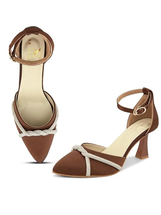 XE Looks Women's Fashion Sandals | Faux Leather Attractive and Trendy Block Heel | or Wedding Occasion Heel Height 3inch| For Women & Girls