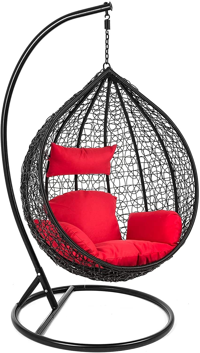 Wrought Iron Single Seater Swing Chair with Stand, Cushion (Large, Black), 61 Centimeters