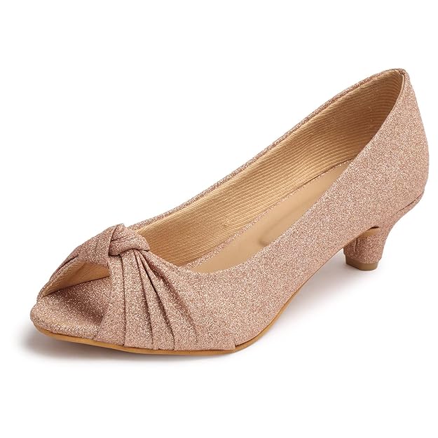 XE Looks Women's Low Heels | Sparkling Peep Toe Pumps with Chic Knot Design Peep Toes for Girls & Women