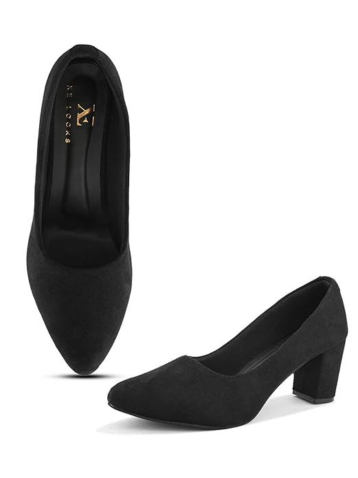 XE Looks Classic Pumps | Chic Suede Finish | Comfortable & Trendy Block Heel For Girls & Womens