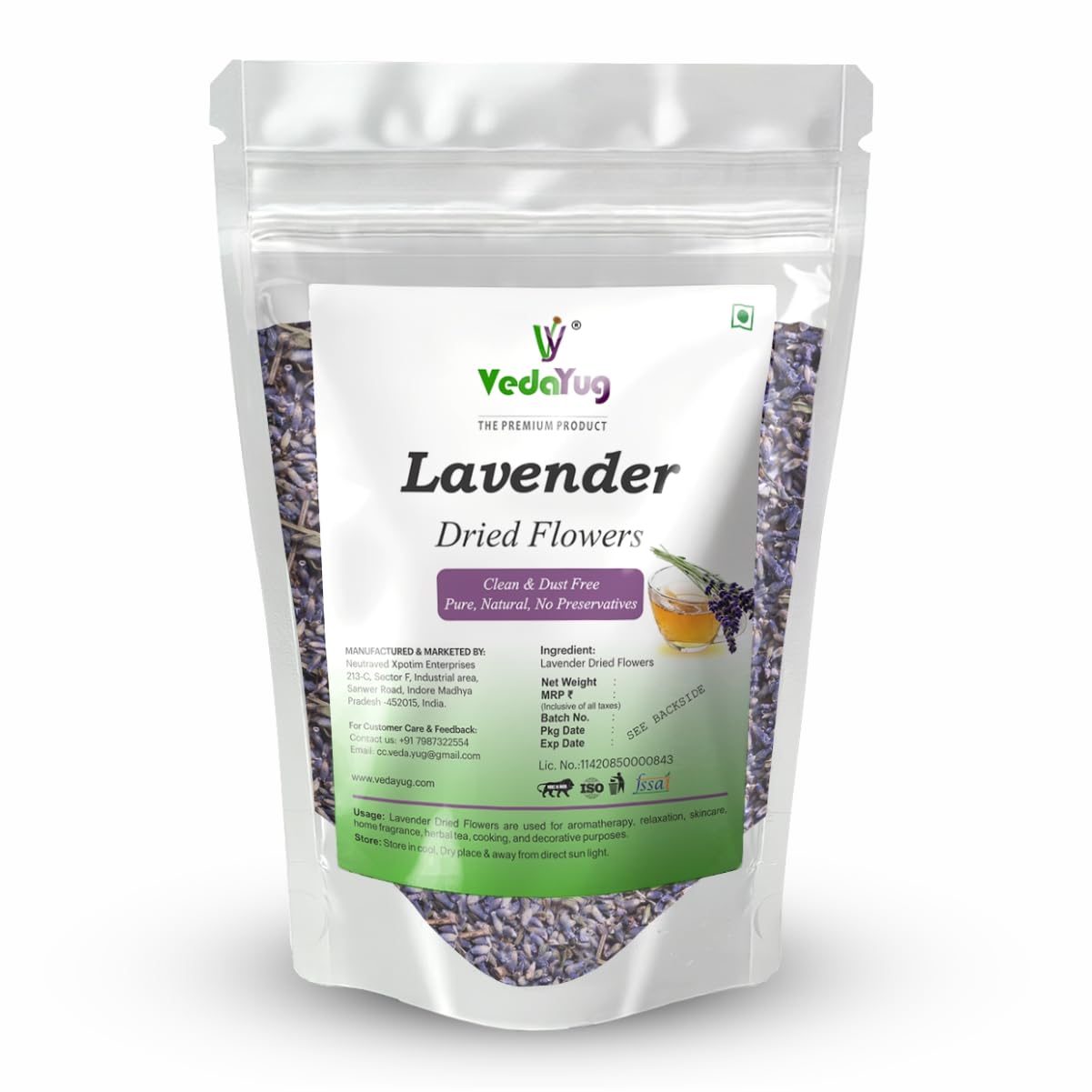 VY VedaYug Lavender Tea Flowers, Original from Kashimir, Dried Fresh Fragrance, for Tea, Baking, Bath, 30g