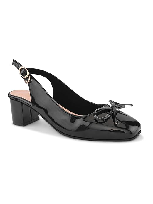 XE Looks Women’s Glossy Slingback Heels | Elegant Bow Design | Comfortable Square Toe Sandals for Girls & Women