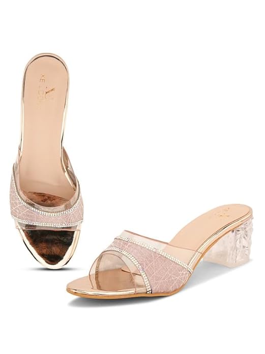 XE Looks Copper Women's Fashion Sandals | Faux Leather Comfortable and Stylish Slip-On Heel | For Wedding Occasion 2.5 Inches Heel | For Women & Girls