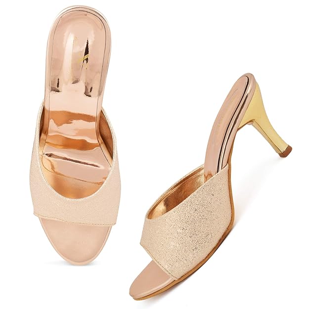 XE Looks Gold Pencil Heel Slippers For Women…