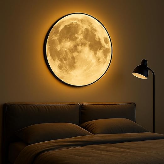 One94Store Plastic 3D Moon LED Wall Lamp Modern Art Deco Lighting 3 Color Changing Indoor Wall Mounted Celling Light Wall Sconce Moon Lights for Living Room Bedroom Hallway, Corded Electric (500 MM)