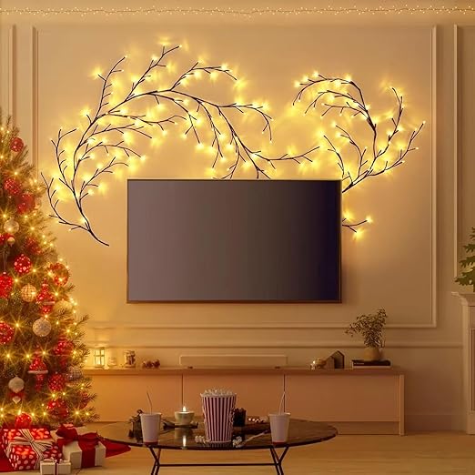 One94Store 185CM LED Willow Vine String Lights | 96 Warm White LEDs, USB Powered | Decorative Wall Light with 8 Modes & Remote for Bedroom, Living Room & Festive Decoration
