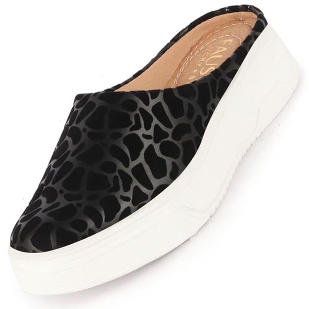FAUSTO Women's Fashion Outdoor Leopard Print Height Enhancer Open Back Slip On Casual Shoes