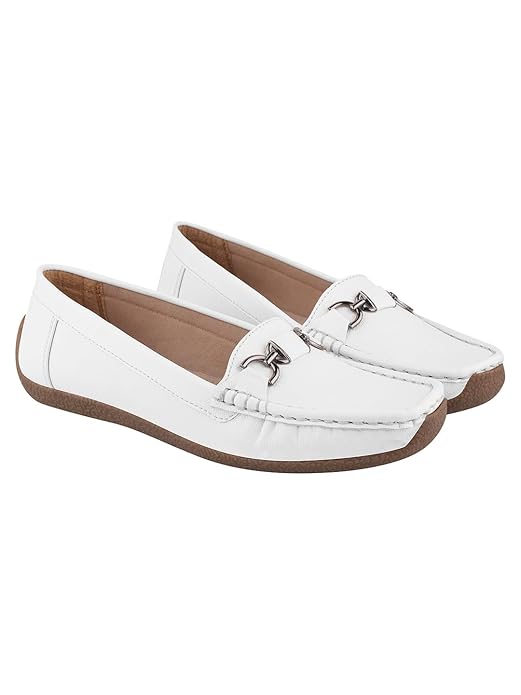 Shoetopia Women's Loafers Slip-On Comfortable Casual Flats | Soft Sole Driving Shoes with Metal Buckle | Lightweight Daily Footwear Moccasins