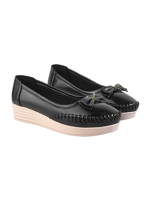 Shoetopia Women’s Comfortable Loafers with Bow Design | Soft Cushion Sole | Stylish Casual Slip-On Flats for Daily Footwear