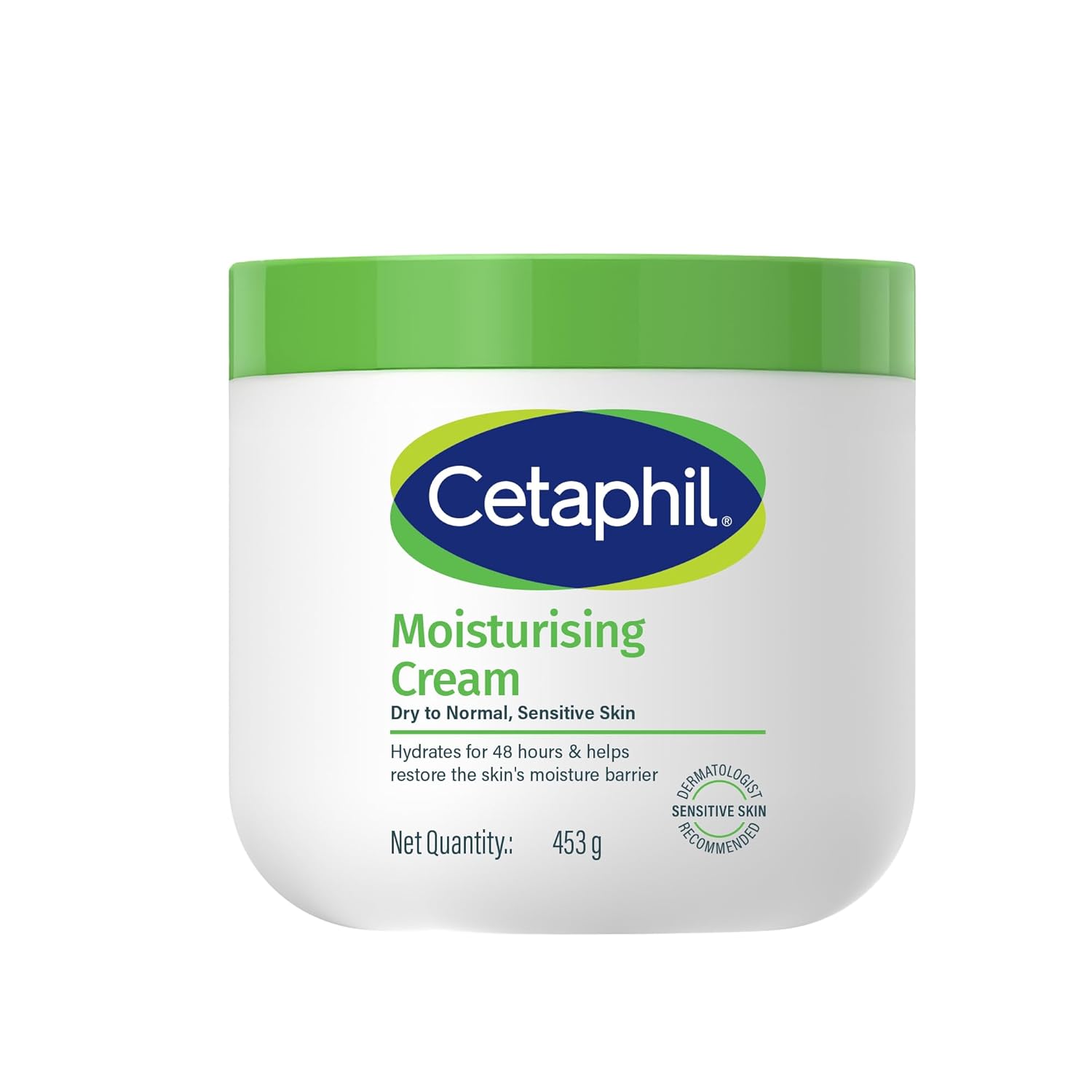 Cetaphil Moisturising Cream 453 g for Dry & Sensitive Skin | 48H Hydration with Almond Oil, Niacinamide & Panthenol | Rich Fragrance and Paraben Free Moisturiser, Prevents Moisture Loss & Repairs Skin Barrier | Dermatologist Recommended