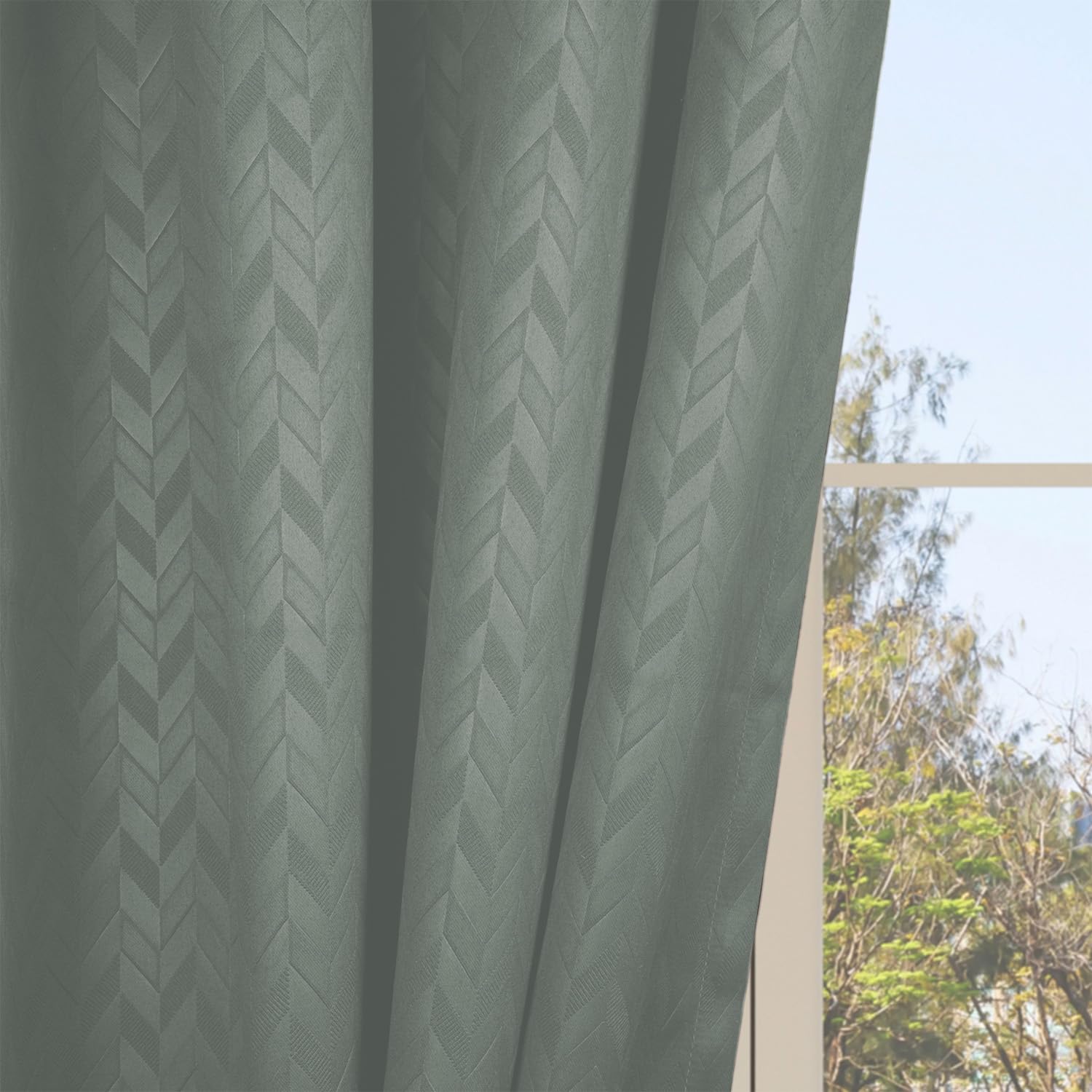 LINENWALAS 100% True Blackout Curtains 9 Feet Long - Set of 2 Panels, Herringbone Embossed Design Complete Light Block Thermal Insulated & Noise Reducing Room Darkening Curtains (Light Grey)