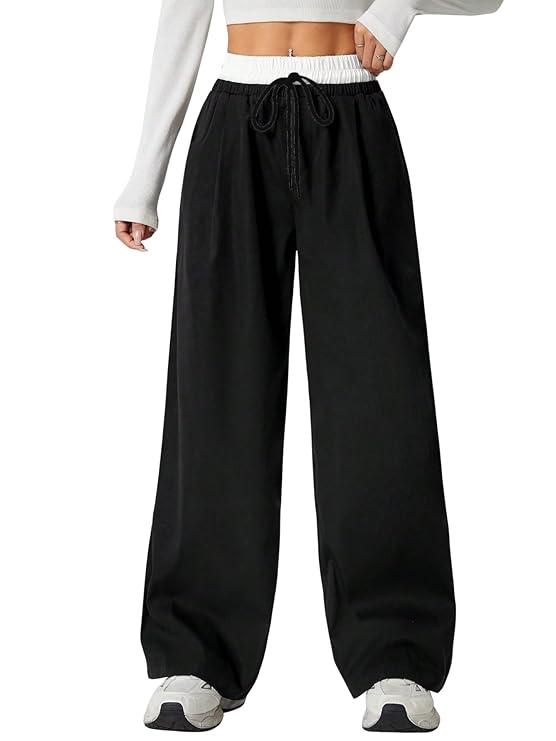 Aahwan Solid Contrast Color Waist Wide Leg Pants & Trouser for Women's & Girl's