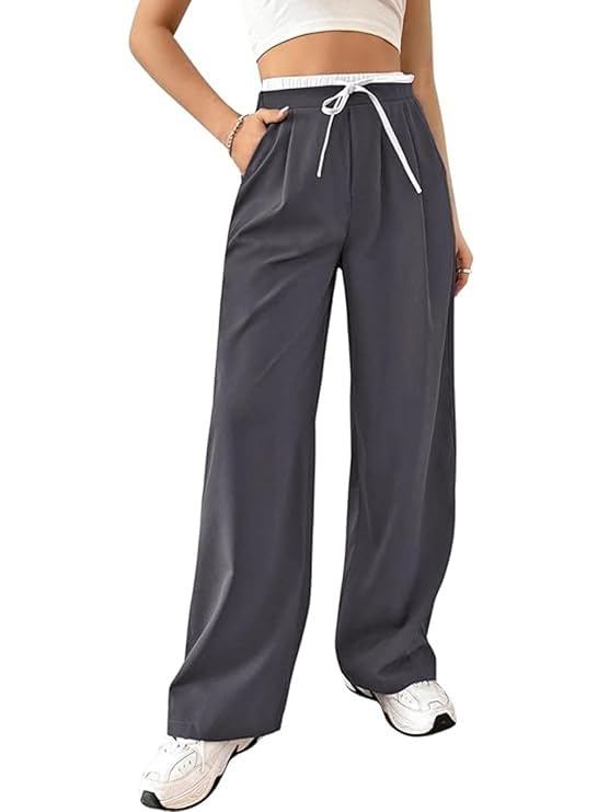 Leriya Fashion Women High Waist Wide Leg Trousers | Summer Stretch Poly Lycra Palazzo Pants | Casual, Office & College Outfits | Flared Korean Style | Available in Sizes 28 to 38